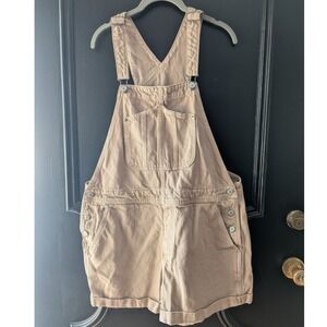 Old Navy Tan Khaki Cotton Denim Shortalls Bib Overalls Women's Size L Boho 90's